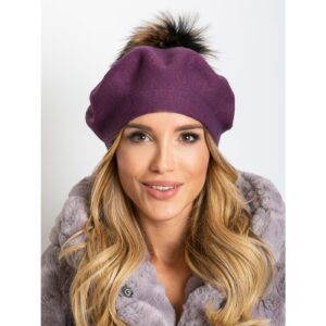 Purple beret with pompoms