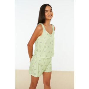 Trendyol Mint Floral Crop Knitted