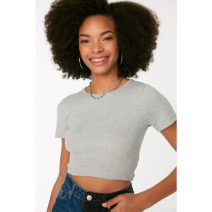 Trendyol Gray Low Back Ribbed Crop Knitted