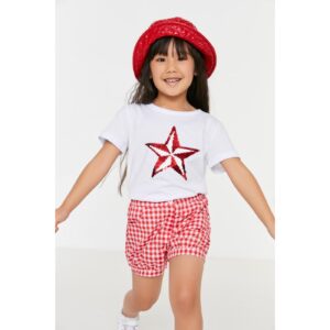 Trendyol Red Plaid Girls' Woven Shorts &