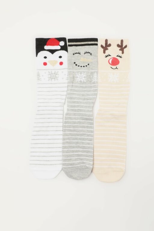 Trendyol Sada tří dámských vzorovaných ponožek v bílé