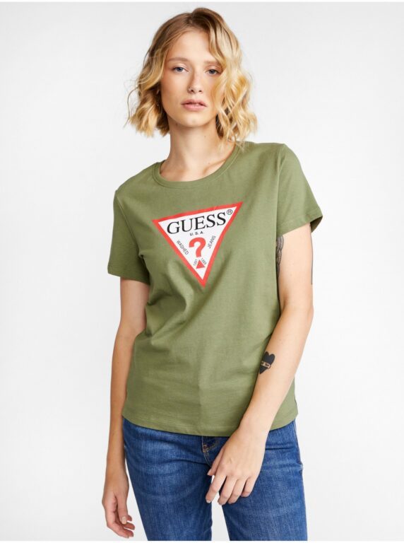 Zelené dámské tričko s potiskem Guess
