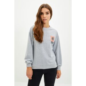 Trendyol Gray Cut Out Detailed Printed Knitted