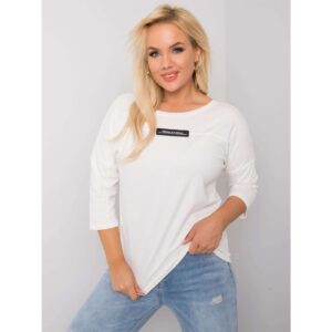 Ecru blouse of larger size with a V-neck on the