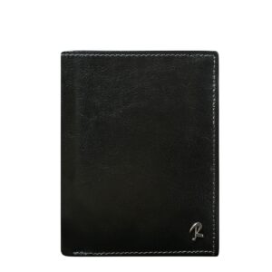 Men's black leather wallet with an