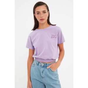 Trendyol Lilac Embroidered Crop Knitted