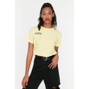 Trendyol Yellow Slogan Embroidered Semiftted