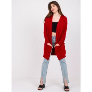 Red long women's sweater with pockets