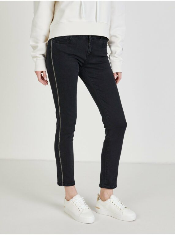Černé dámské zkrácené straight fit džíny