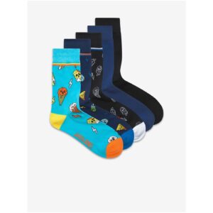 Sada pěti párů ponožek v modré a černé barvě Jack & Jones Flash