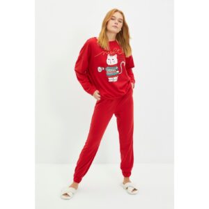 Trendyol Red Christmas Themed Knitted Pajamas