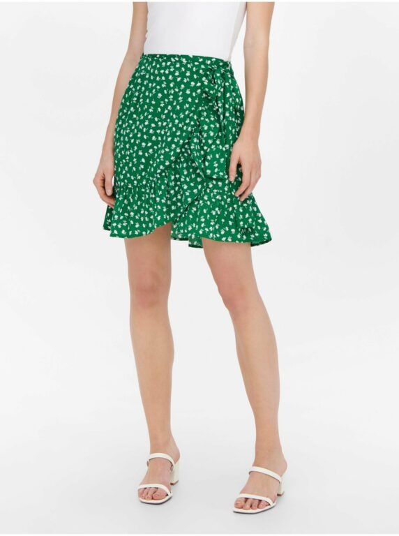 Zelená květovaná krátká zavinovací sukně ONLY