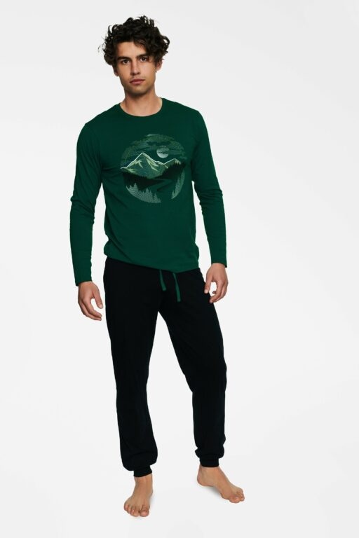 Březové pyžamo 40024-77X Tmavě zeleno-černé