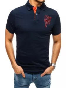 Men's navy blue polo shirt with embroidery Dstreet