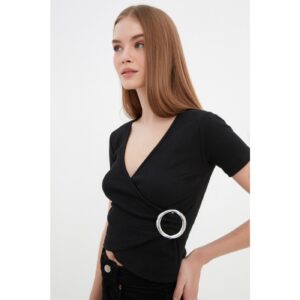 Trendyol Black Buckle Detailed Double Breasted Knitted