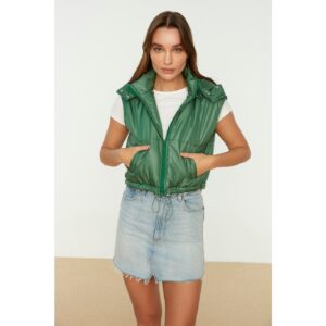 Trendyol Green Hooded Crop Quilted