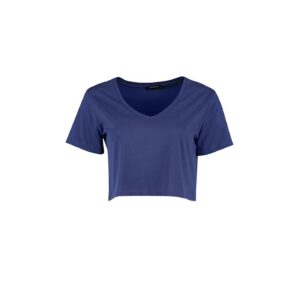 Trendyol Navy Blue-Lilac 100% Cotton Single Jersey 2-Pack V-Neck Crop