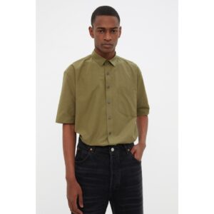 Trendyol Dark Khaki Men's Boxy Fit Shirt Collar Double Sleeve