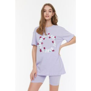 Trendyol Lilac Printed Knitted Pajamas