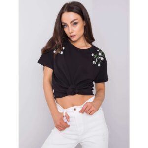 Women's black T-shirt with floral