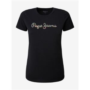 Černé dámské tričko s ozdobnými detaily Pepe Jeans