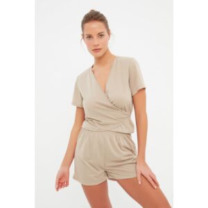 Trendyol Beige Double Breasted Knitted Pajamas