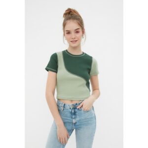 Trendyol Green Color Block Crop Knitted