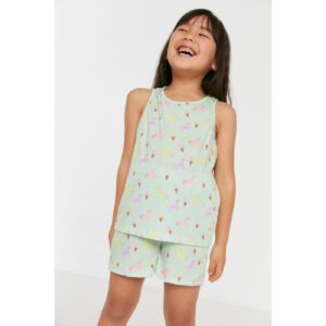 Trendyol Mint Printed Girls Knitted