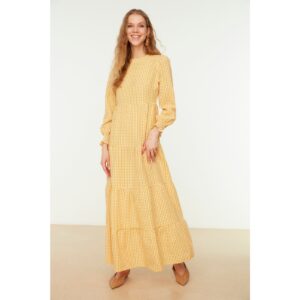 Trendyol Yellow Gingham Patterned Gipe Detailed