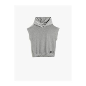 Koton Printed Sleeveless Hooded Sweatshirt Elastic