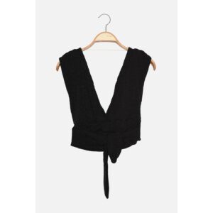 Trendyol Anthracite Knitted Look Crop Knitted Blouse