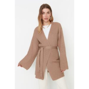 Trendyol Brown Double Breasted Collar Belted Knitwear