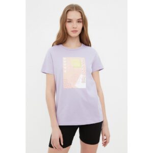 Trendyol Lilac Printed Basic Knitted