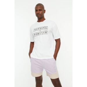 Trendyol White Men's Relaxed Fit Crew Neck Short Sleeve Slogan Printed