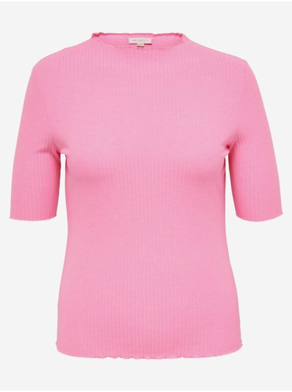 Růžové dámské žebrované tričko ONLY CARMAKOMA