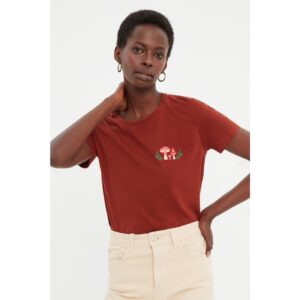 Trendyol Brown Embroidered Basic