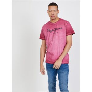 Tmavě růžové žíhané pánské tričko Pepe Jeans West Sir