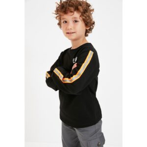 Trendyol Black Stripe Detailed Printed Boy's Knitted