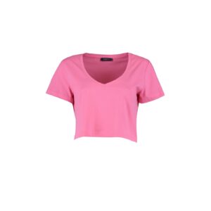 Trendyol Grey-Pink 100% Cotton Single Jersey 2-Pack V-Neck Crop Knitted