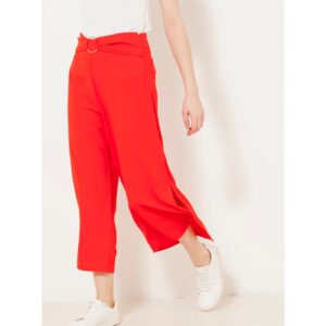 Červené zkrácené široké kalhoty s vysokým