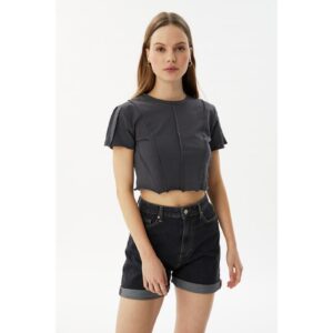 Trendyol Anthracite Piping Crop