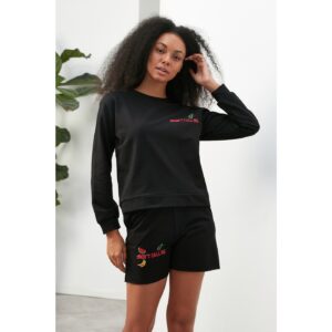 Trendyol Black Long Sleeve Crew Neck Embroidered Knitted