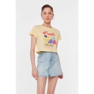 Trendyol Yellow Printed Crop Knitted