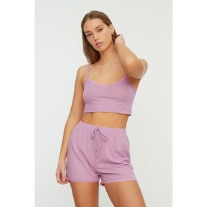 Trendyol Lilac Lace Camisole Knitted Pajamas