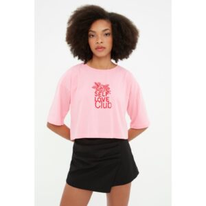 Trendyol Pink Printed Loose Crop Knitted