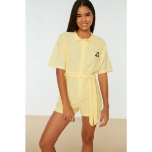 Trendyol Yellow Embroidered Belted Terry