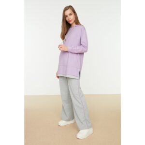 Trendyol Lilac Hooded T-Shirt Pull-out Detail Wide Leg