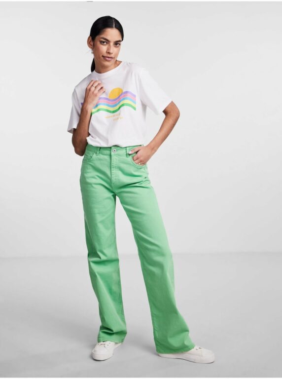 Světle zelené dámské široké džíny Pieces