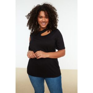 Trendyol Curve Black Crew Neck Cutout Detailed Knitted