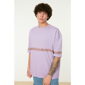 Trendyol Lilac Men's Oversize Crew Neck Short Sleeve Embroidered